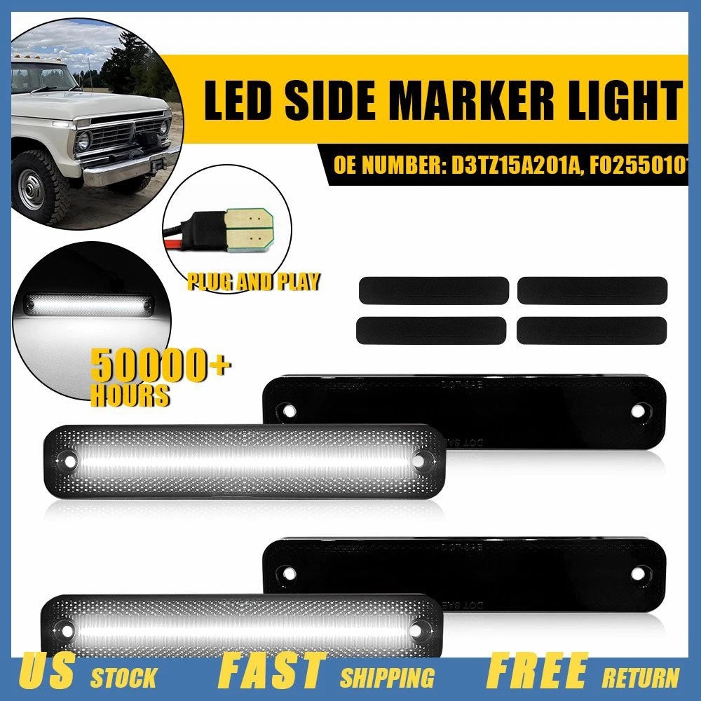 4X Smoked Lens Side Marker Signal Turn Light for Ford Bronco/F-Series/E-Series