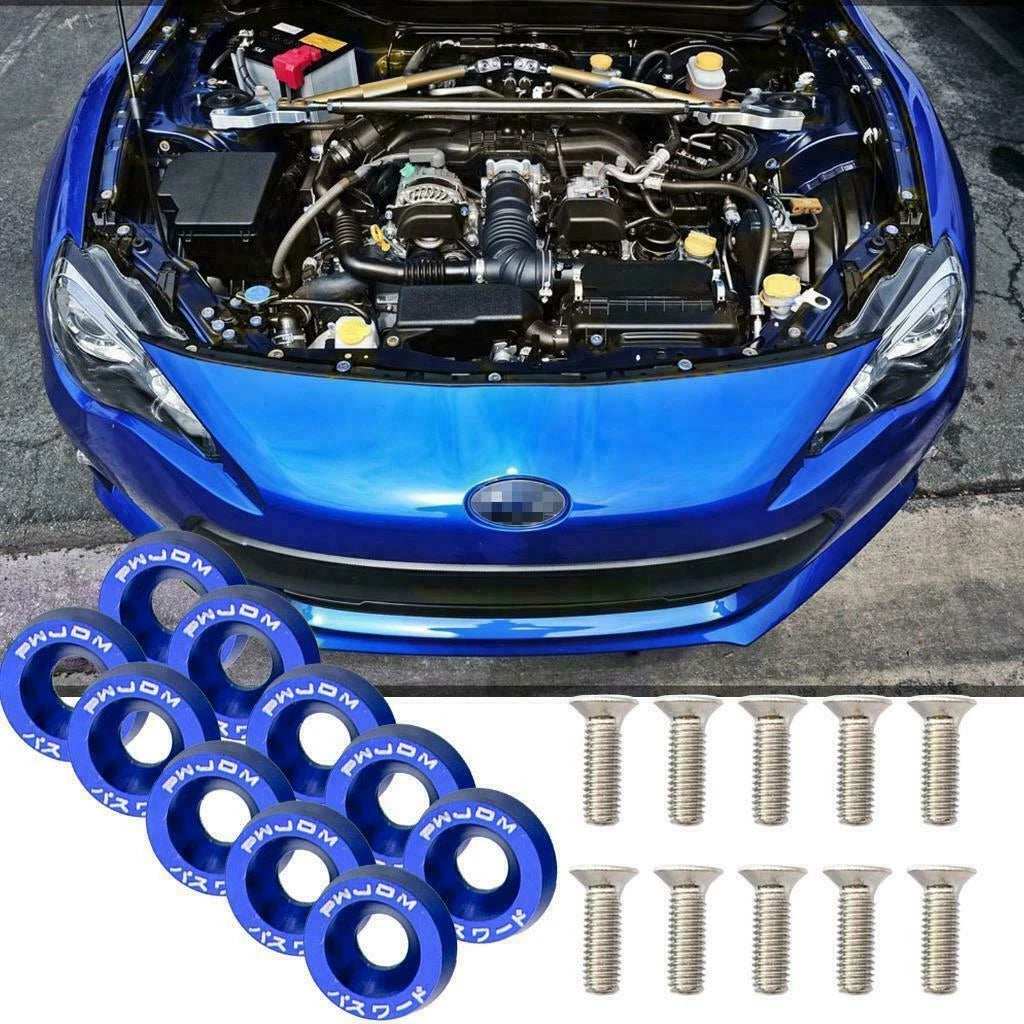 10x Blue Billet Fender Washer Bumper Bolt Kit for Subaru (2010–2021)