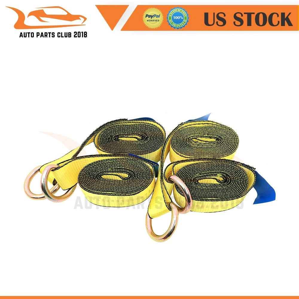 Set of 4 Lasso Strap Tow Dolly Tire Wheel Tie Down Straps 2" x 12' Yellow
