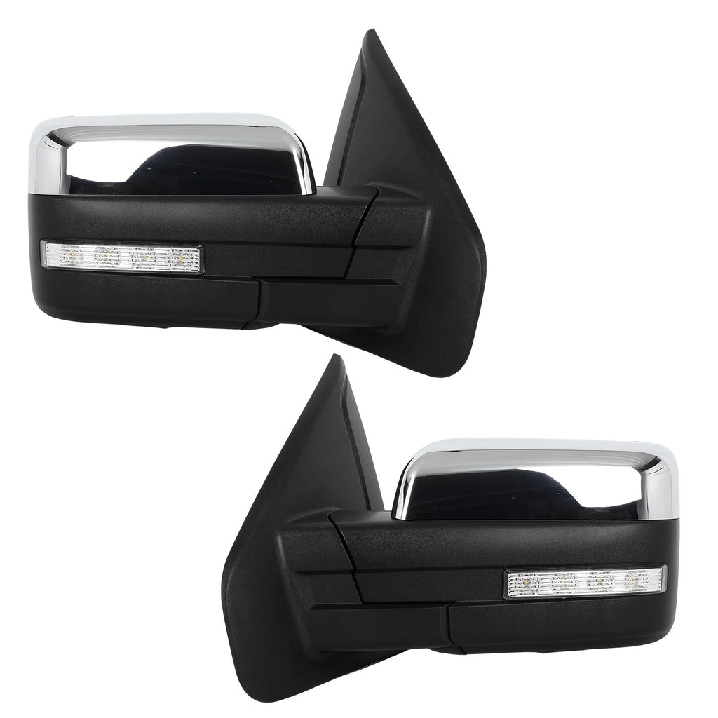 Tow Mirrors for Ford F150 (2004–2014) Chrome Power Heated Puddle Light