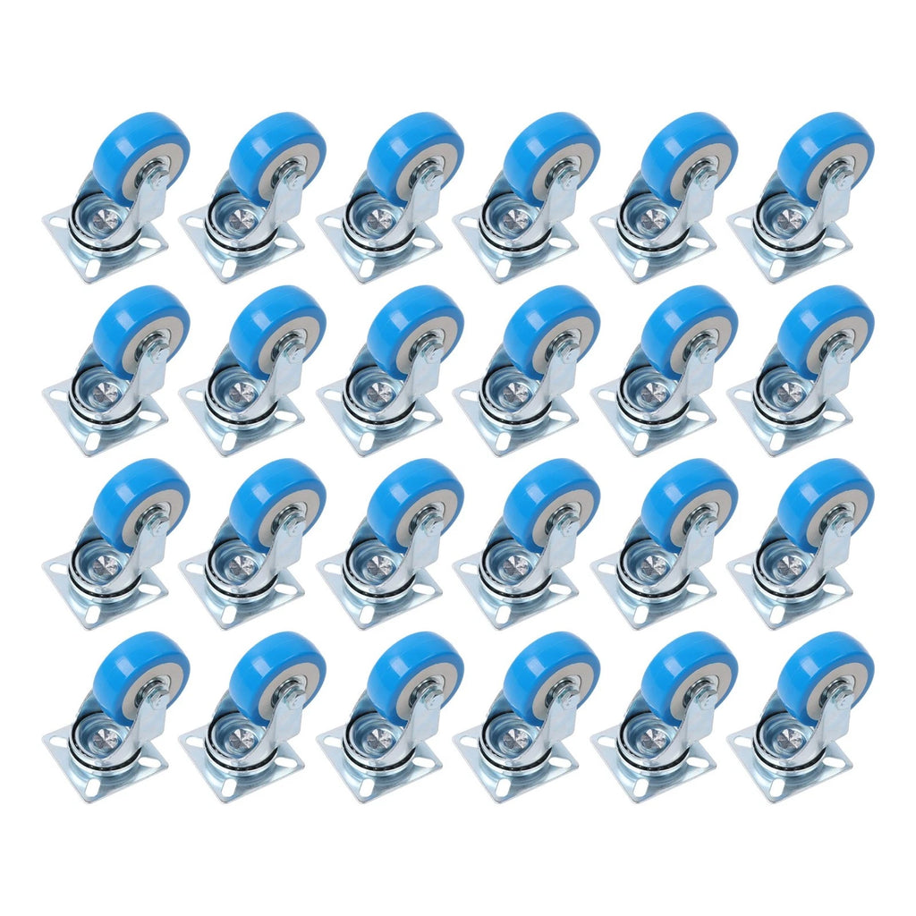 24 Pack Polyurethane Swivel Caster Wheels 2" Blue