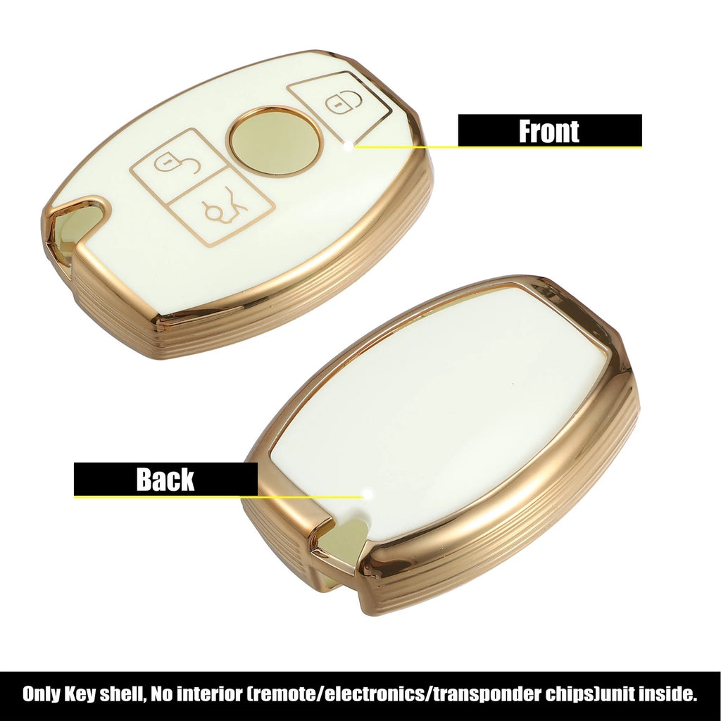 3 Button Remote Key Fob Case for Mercedes Benz C E M S CLS CLK GLK GLC (White)