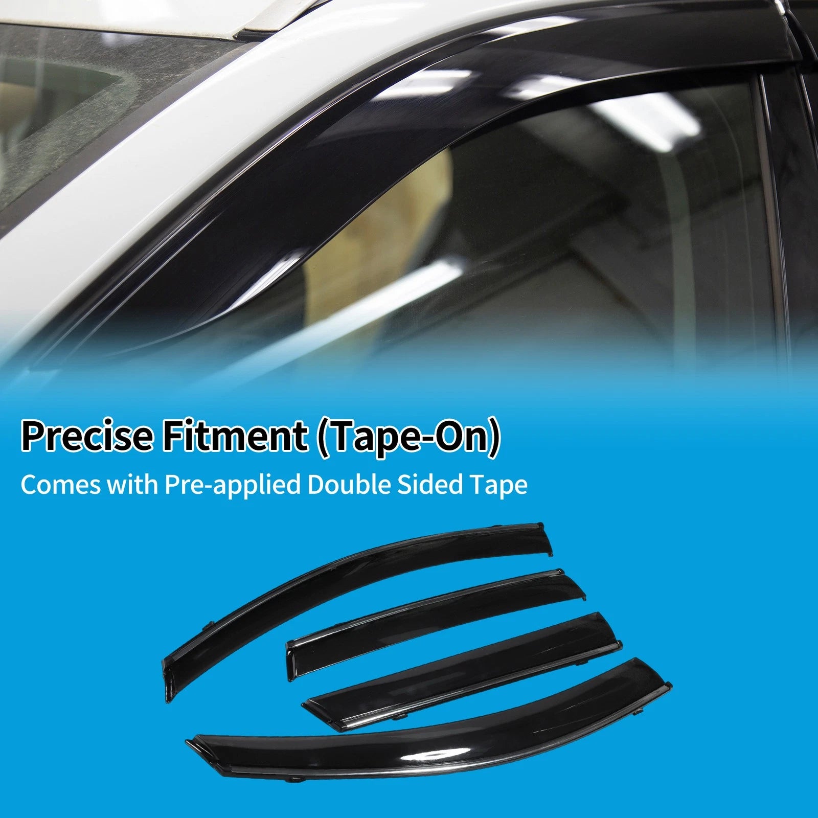 Set of 4 Window Deflectors for Nissan Qashqai mk2 (2014–2021) Tape-On Black