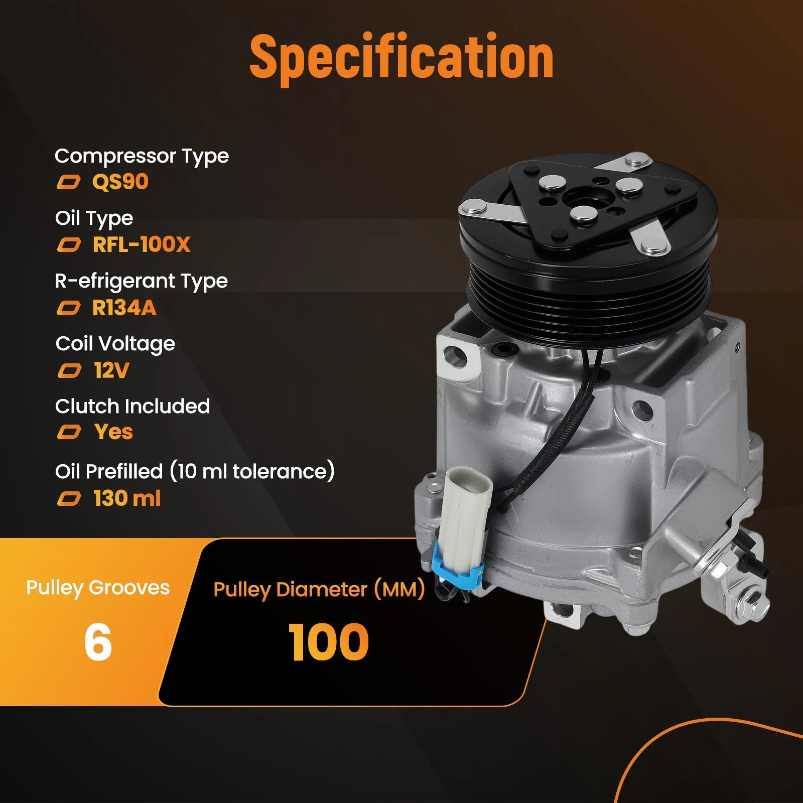6PK AC Compressor with Clutch for Chevrolet Sonic L4 1.6L 1.8L (2013–2018) 1522300