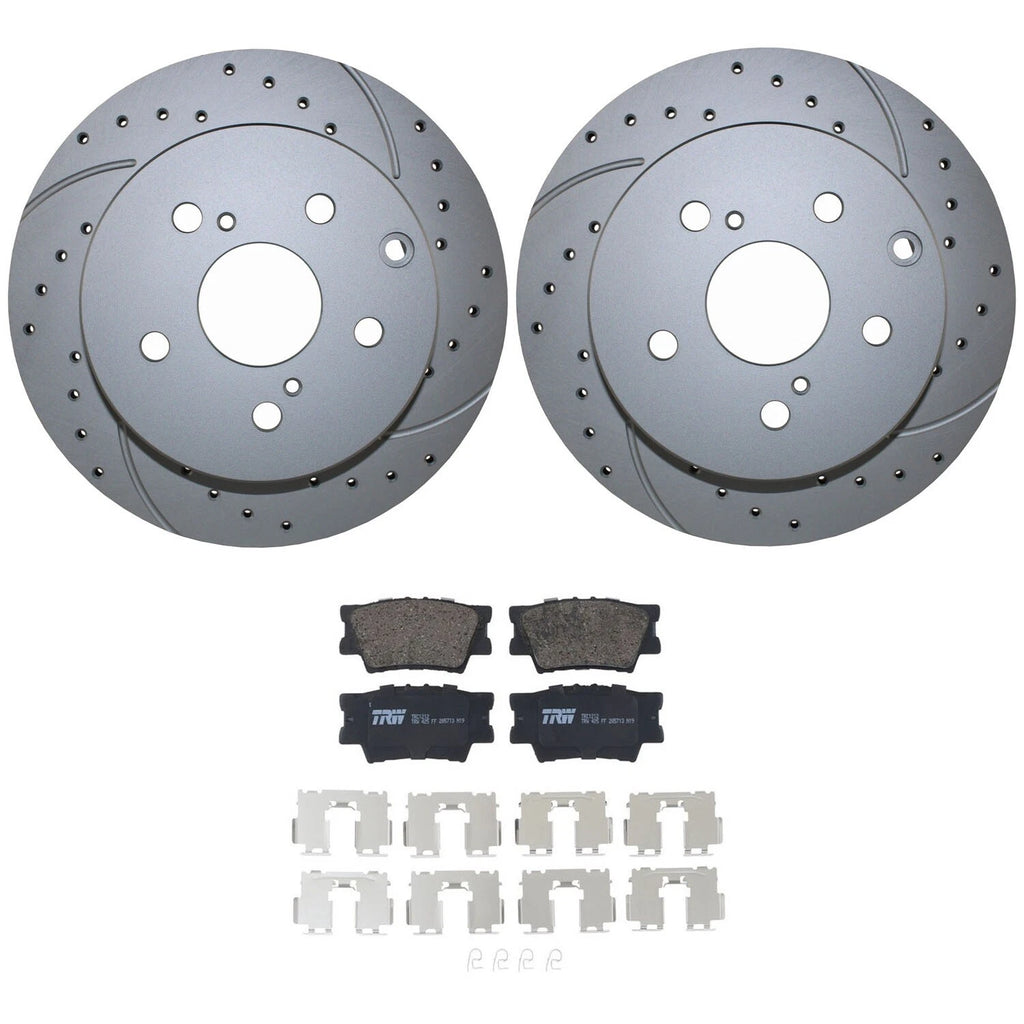 Rear Brake Kit Set of 4 Drilled Disc Rotors & Ceramic Pads for HS250h RAV4 (2010–2015)