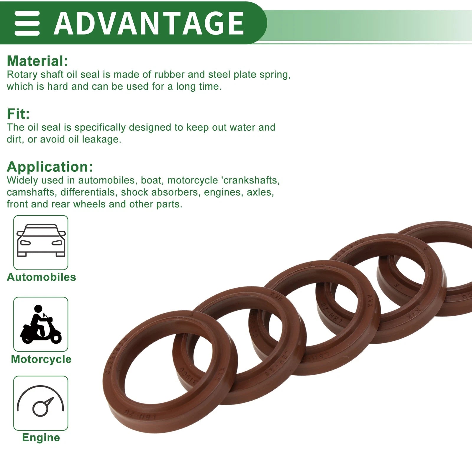 Set of 5 Oil Seal Rotary Shaft Seal FKM Rubber 26x34x4.5mm