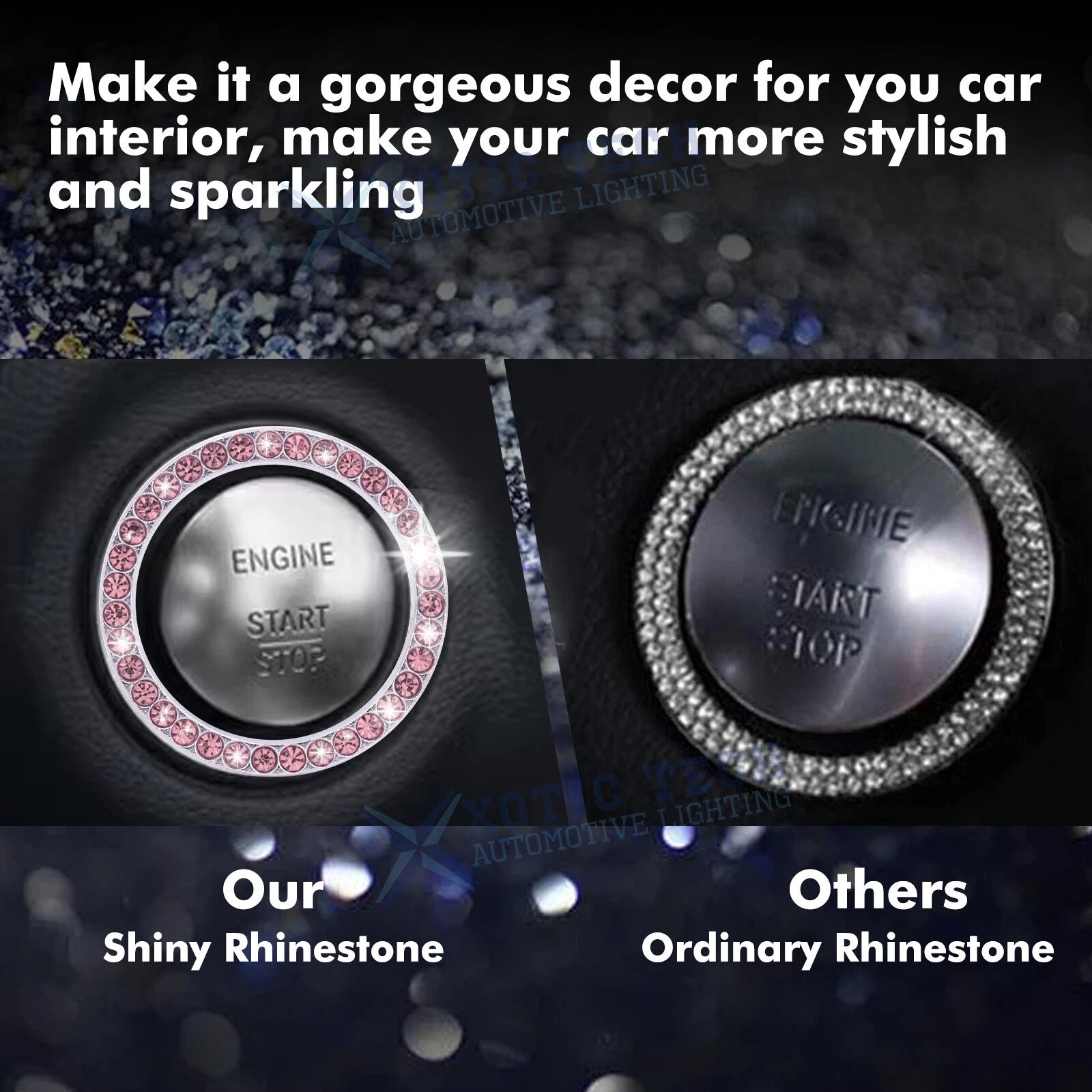 Rhinestone Engine Start Stop Button Ring Cover for Car (2020-2024)