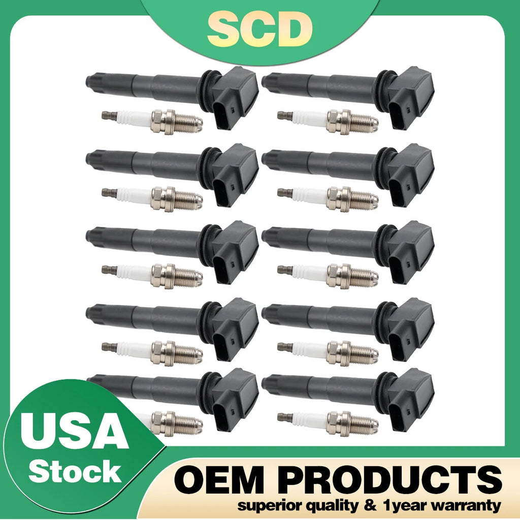 Set of 10 Ignition Coils & Spark Plugs for Porsche Cayenne V8 4.5L (2003–2010)