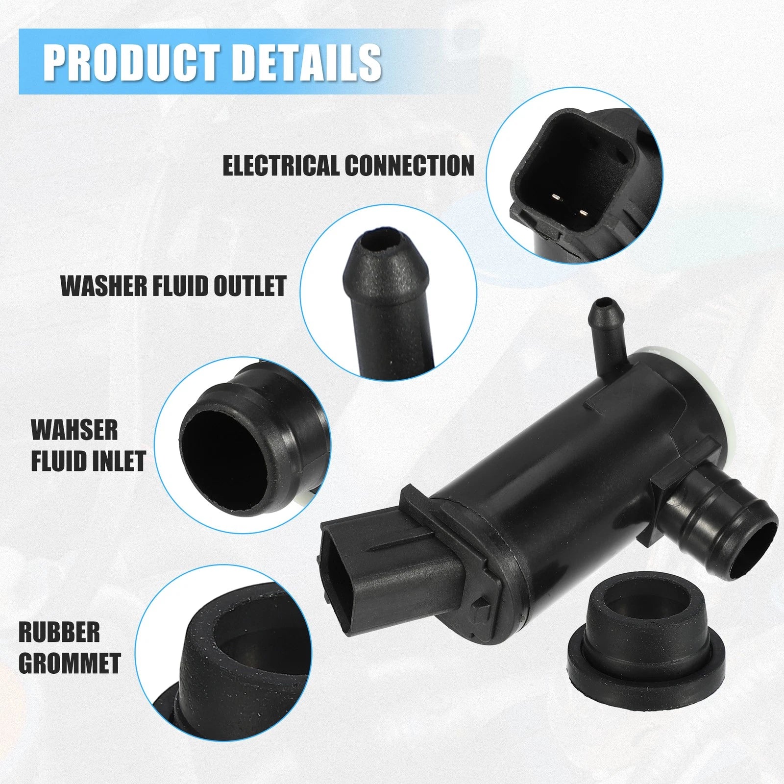 Windshield Washer Motor Pump for Kia K900 (2015–2018) 98510-2S000 Black