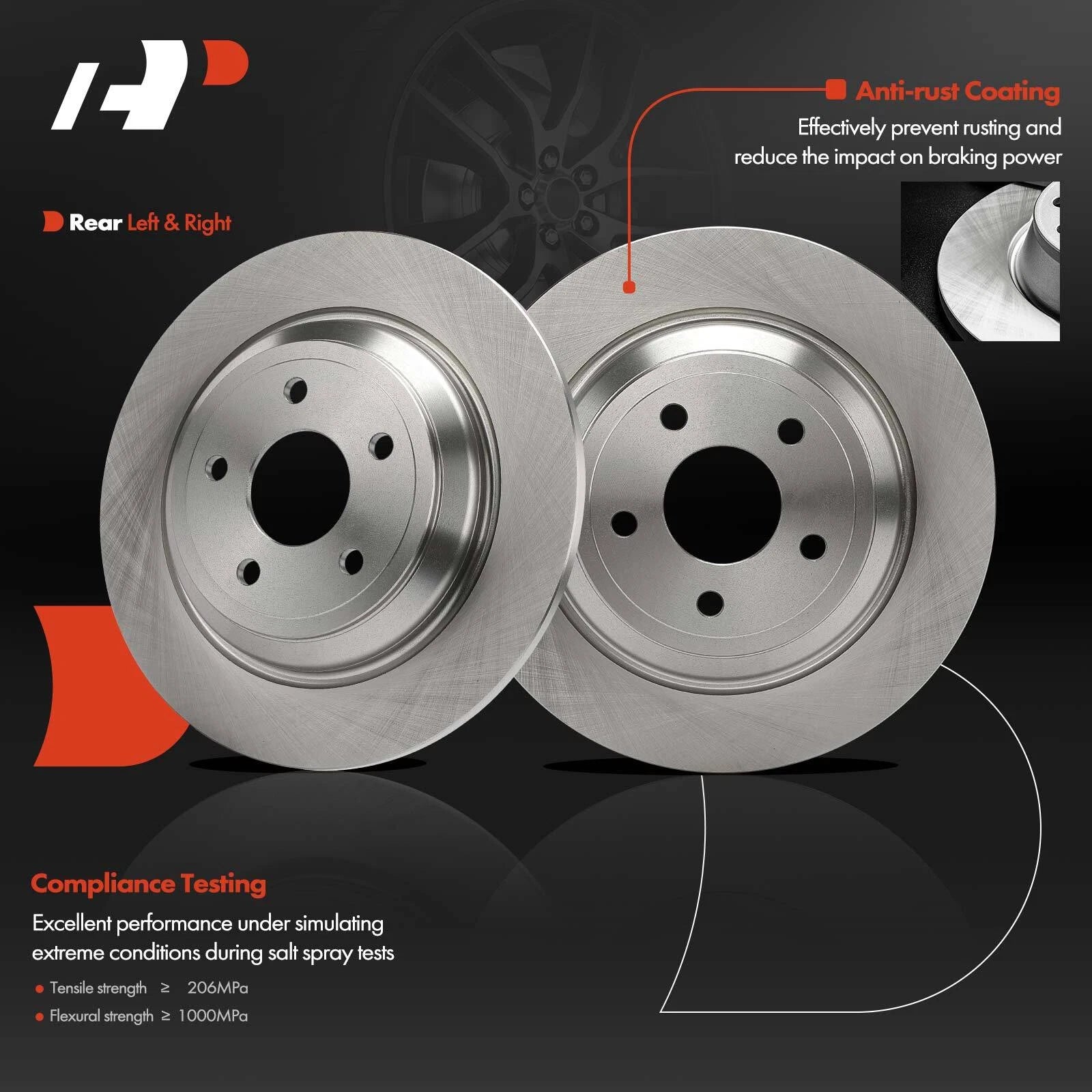 Rear Disc Brake Rotors for Ford Escape (2020–2022) Focus (2016–2018)