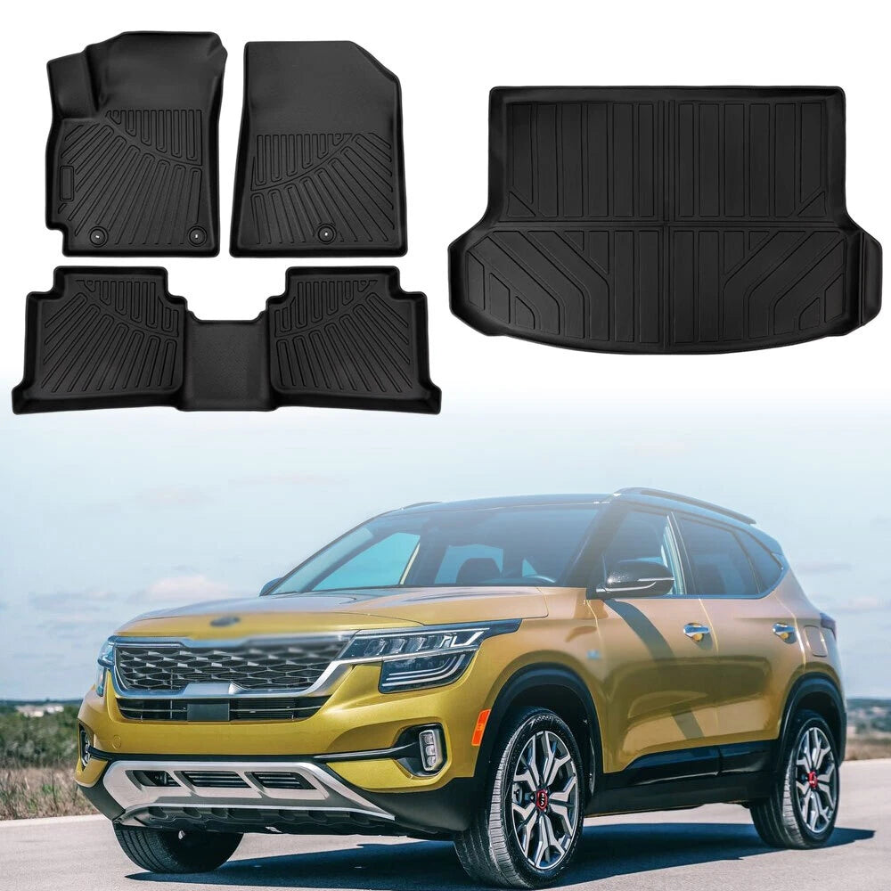 Set of 4 Car Floor Mats & Trunk Cargo Liner for Kia Seltos (2021–2025)