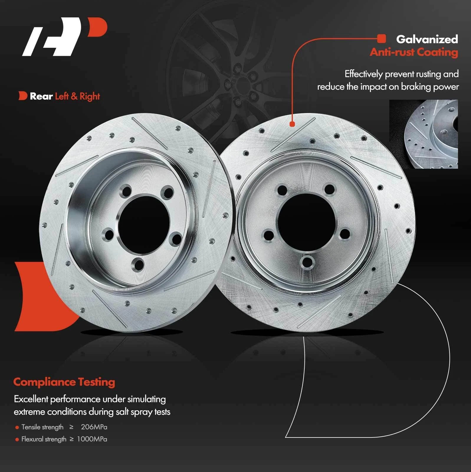 Rear Drilled Brake Rotor & Ceramic Brake Pad for Mercury Mountaineer (2002–2010)