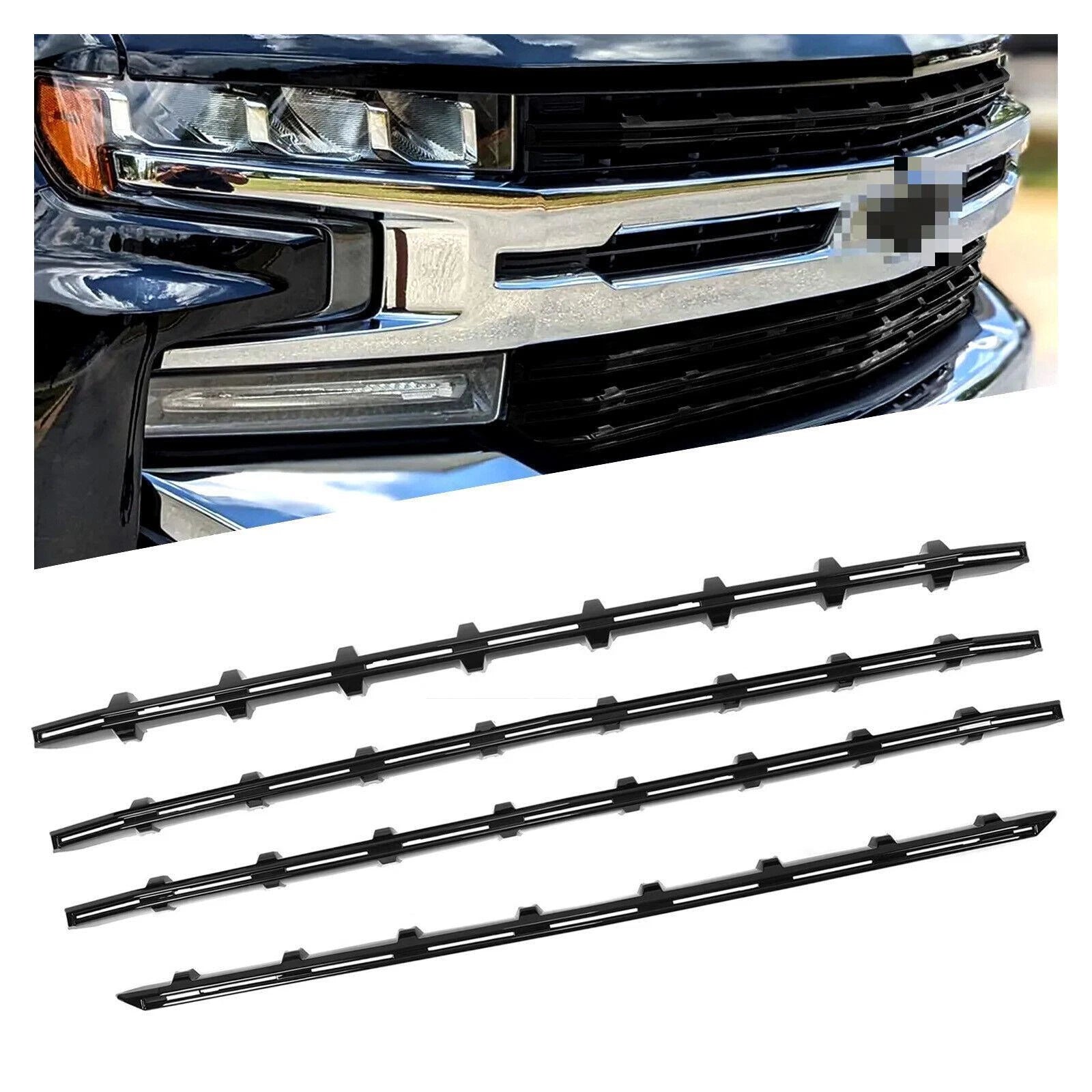Black Grille Insert Trim Overlay for Chevy Silverado 1500 (2019–2021)