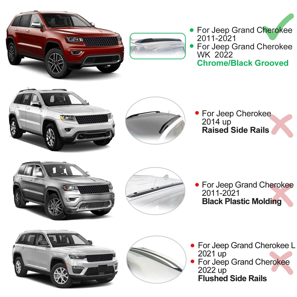 Set of 2 Roof Rack Cross Bars for Jeep Grand Cherokee (2011–2022)