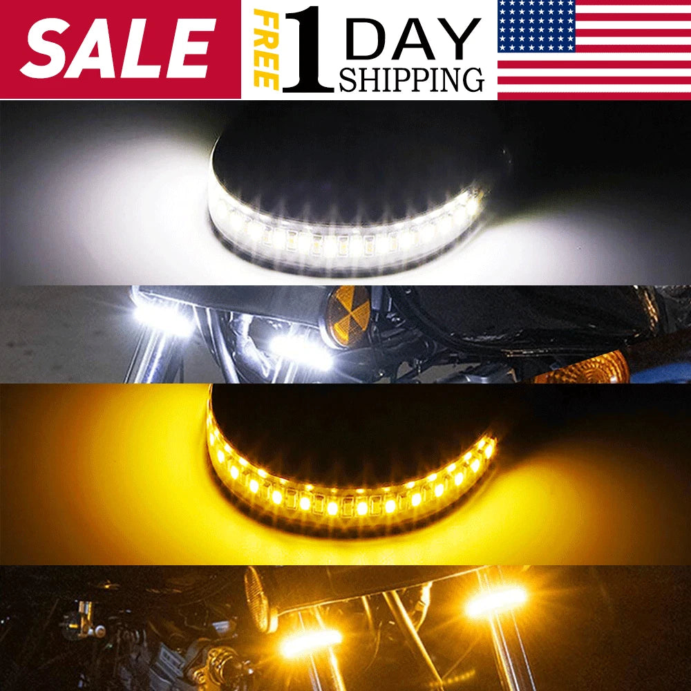 LED Fork Turn Signal Light Strips for Motorcycle (Universal Fit)