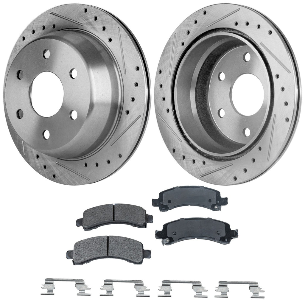 Brake Disc & Pad Kit for Chevy Tahoe (2002) Cross-Drilled Semi-Metallic