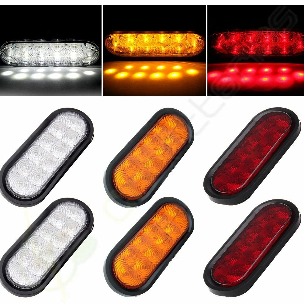 6pcs 10LED Oval Stop Turn Brake Tail Light for Trailer Truck