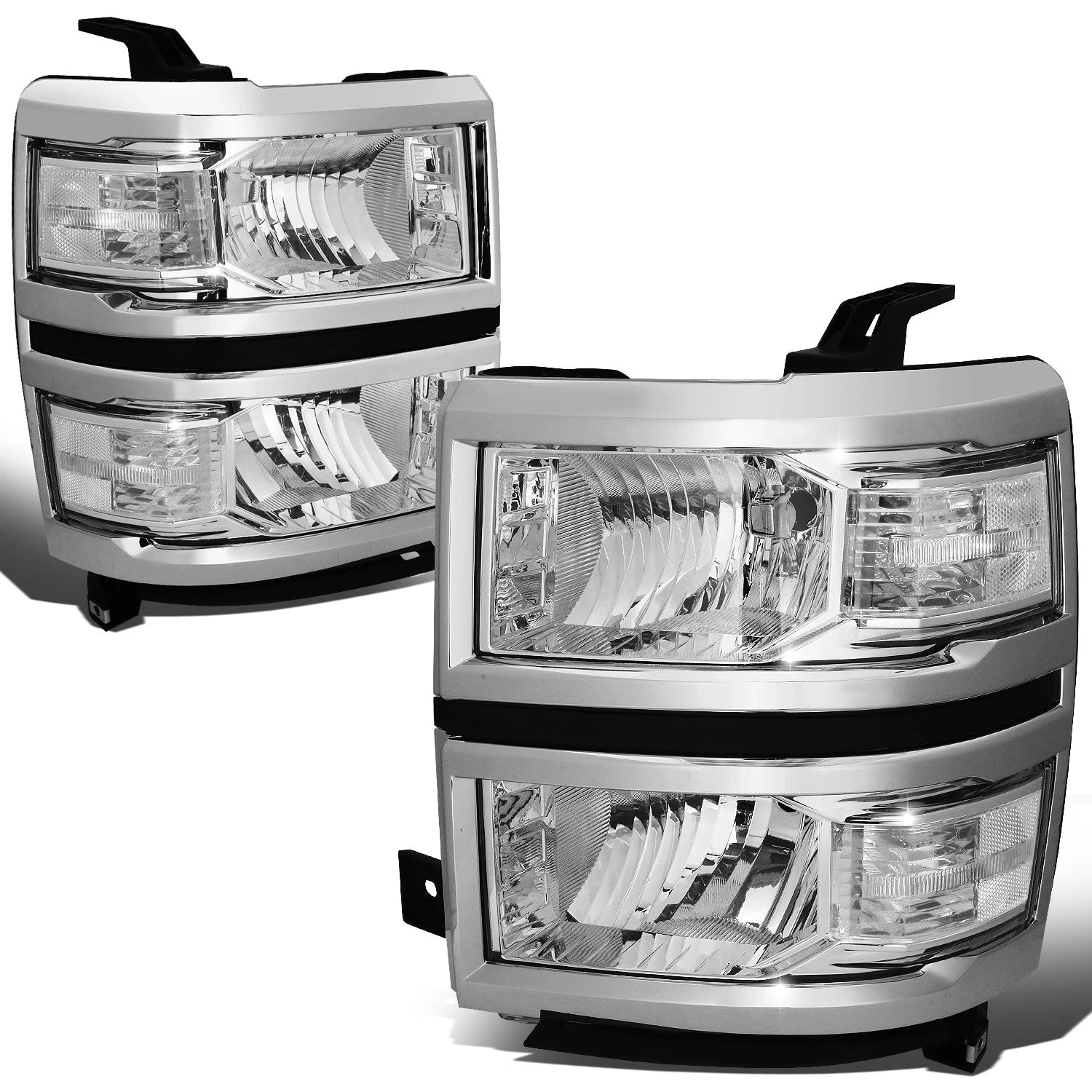 Chrome Headlight & Clear Corner Signal Lamp Set with LED Fog Light for Silverado (2014–2015)