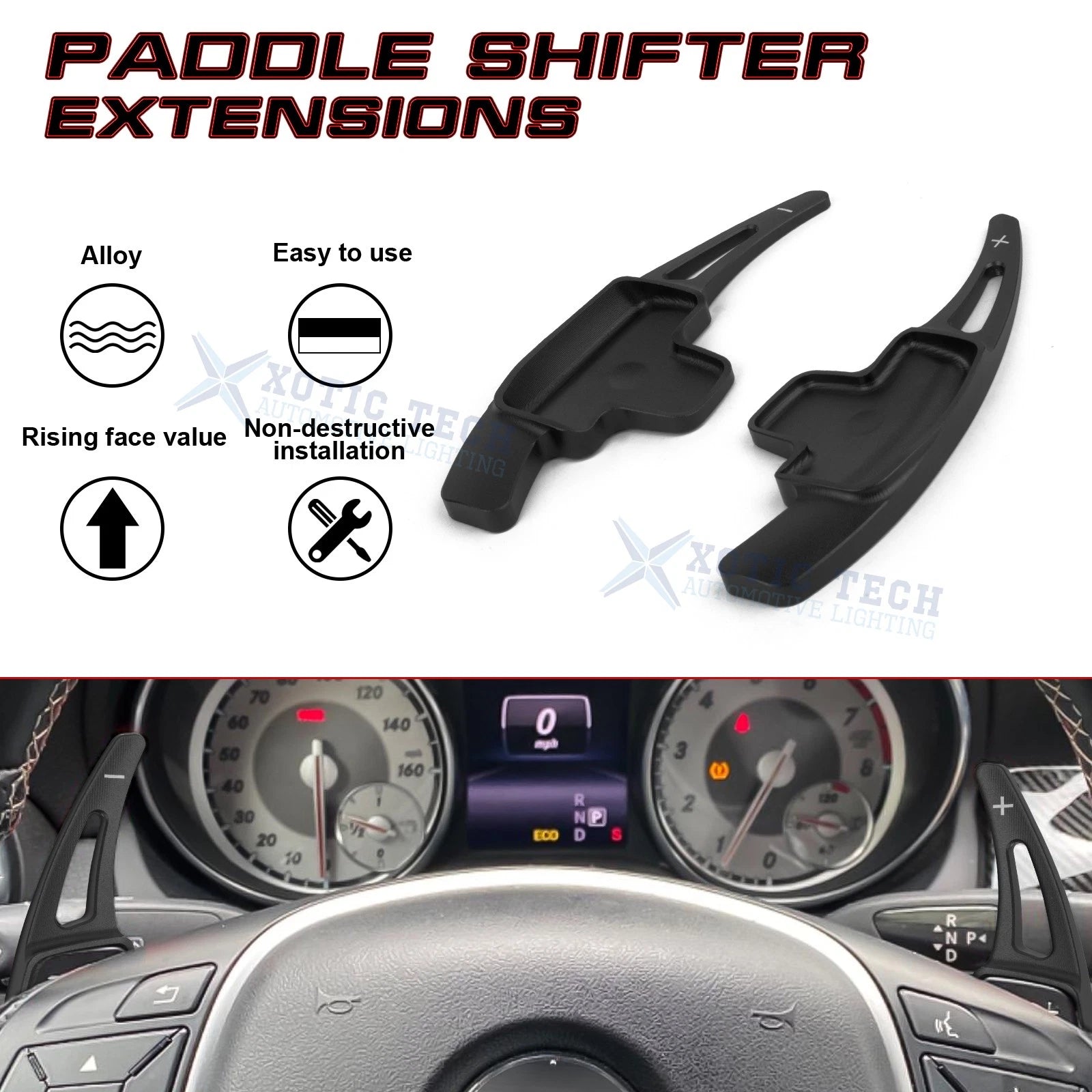Black Aluminum Paddle Shifter Extension for Mercedes-Benz A B C E (2019-2024)