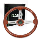 14'' Wooden Steering Wheel for Universal Fit (Wood Grain, Chrome Spoke)