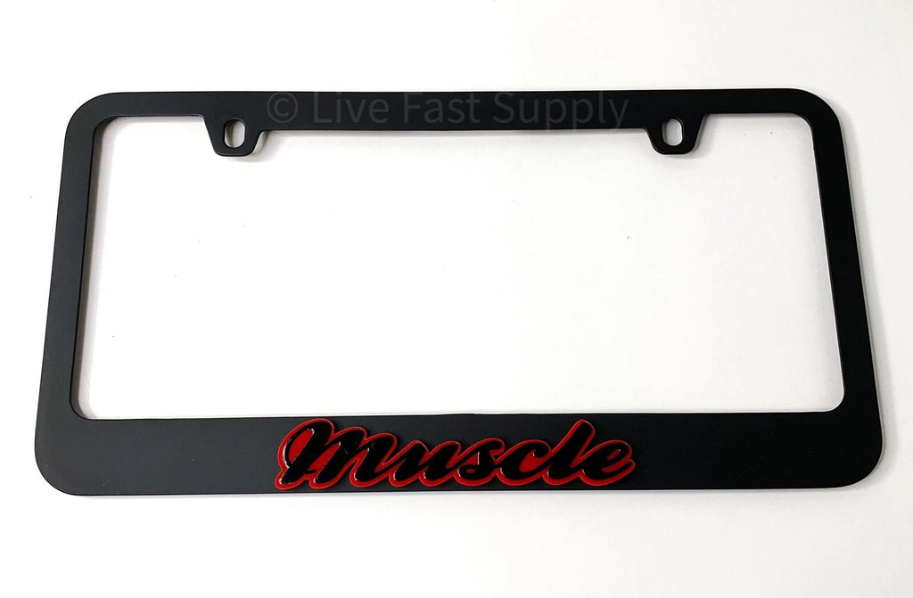 Matte Black License Plate Frame with Red Outline for Muscle Car (Universal)