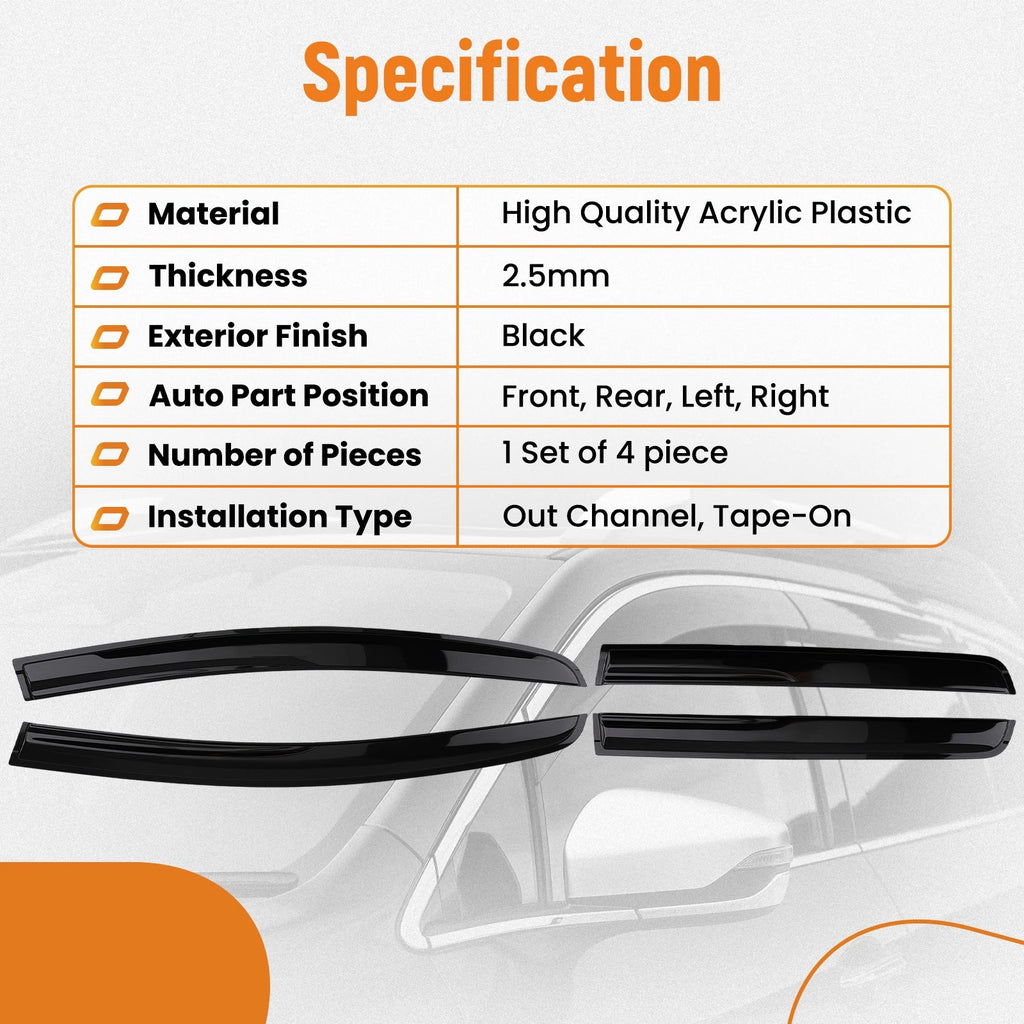 Set of 4 Window Visor Rain Guards for Honda Jazz (2015–2020) Black