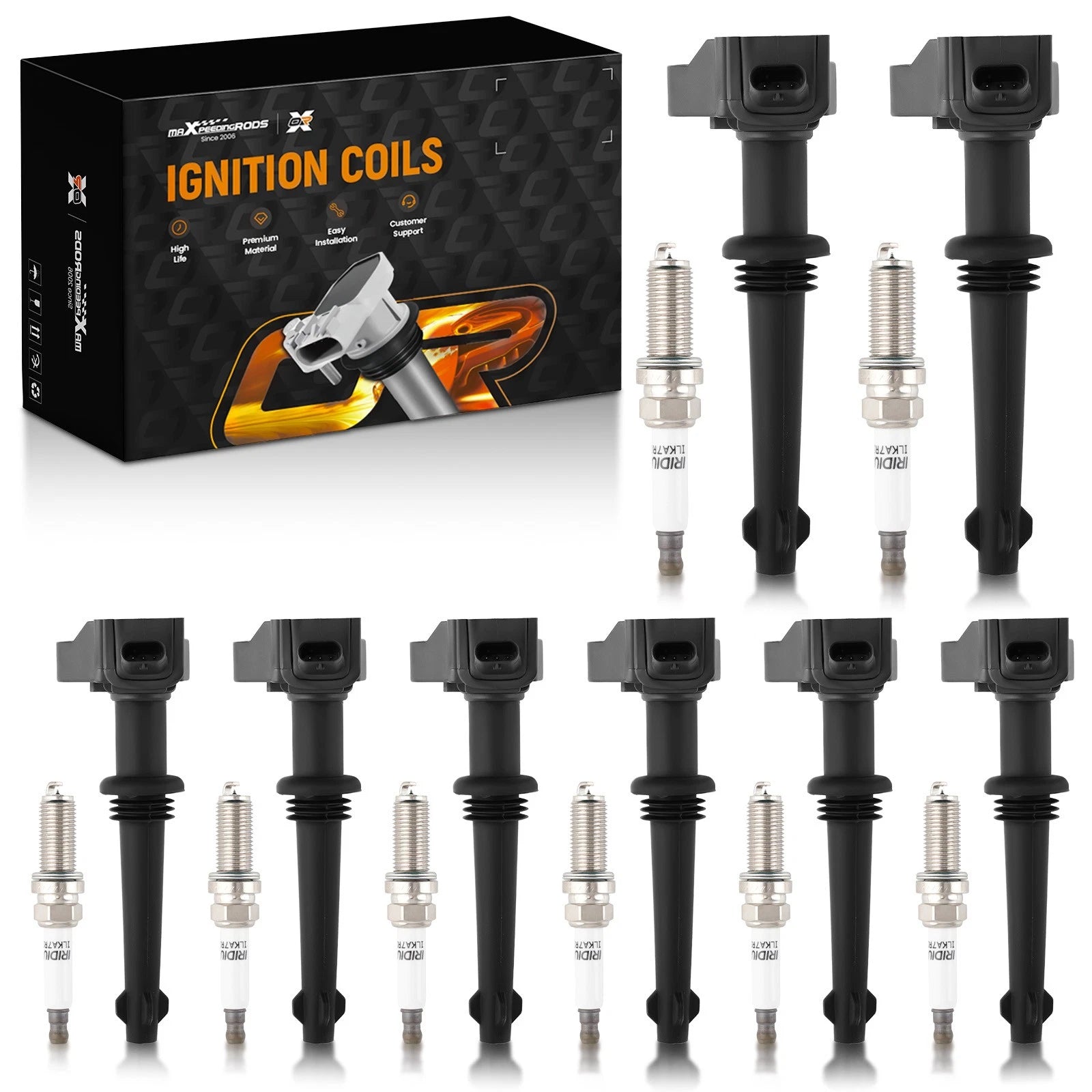 8X Ignition Coil and Spark Plug for Jaguar Land Rover LR4 (2010–2016)