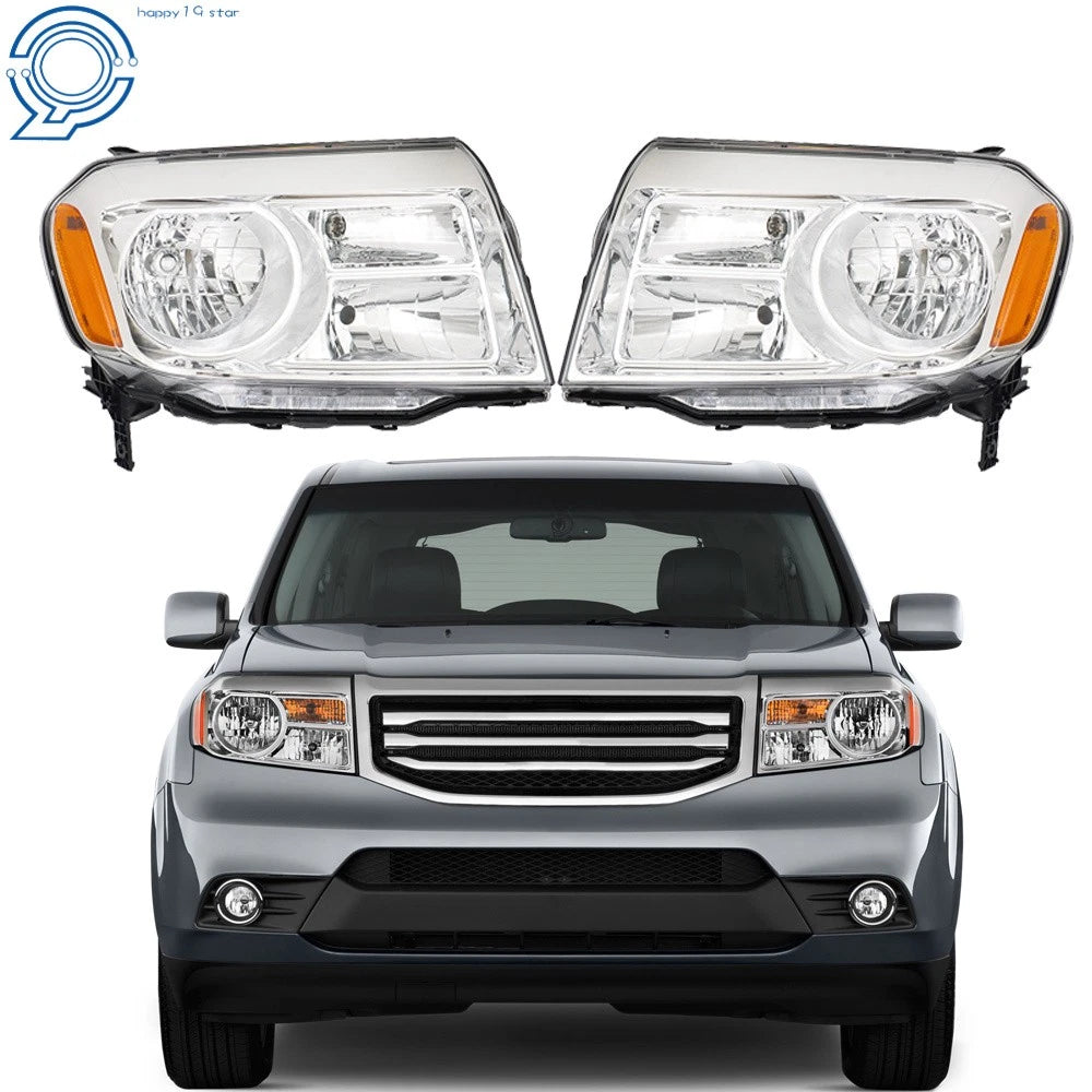 Set of 2 Halogen Headlight Assembly for Honda Pilot (2012–2015) Chrome Housing
