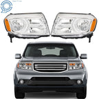 Set of 2 Halogen Headlight Assembly for Honda Pilot (2012–2015) Chrome Housing