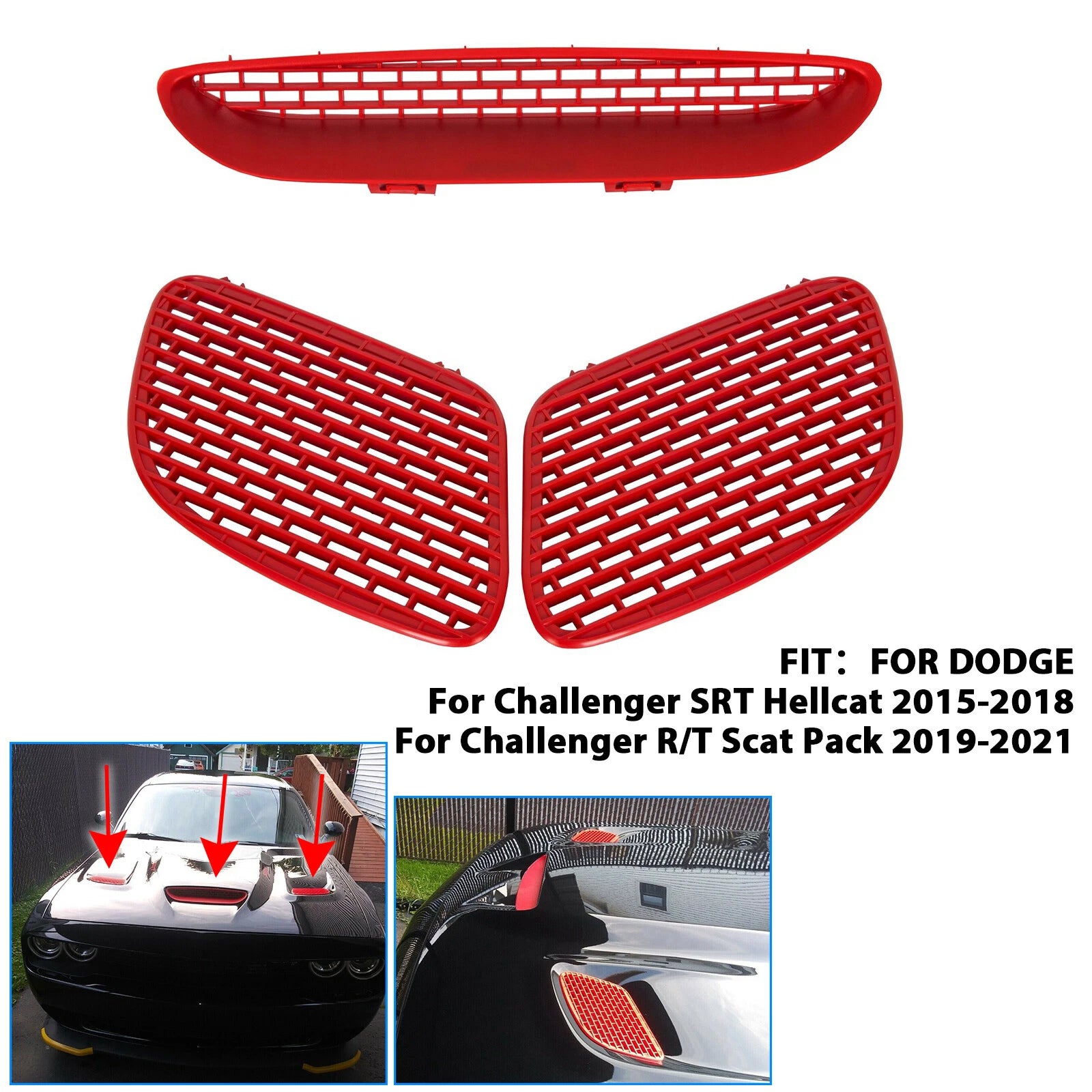 Hood Bezel Scoop Grille for Dodge Challenger SRT Hellcat R/T Scat (2015–2021)