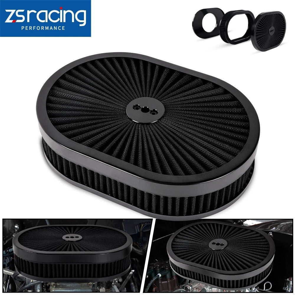 12" Oval Super Flow Thru Air Cleaner for Ford SBC (5-1/8 Carb Neck)