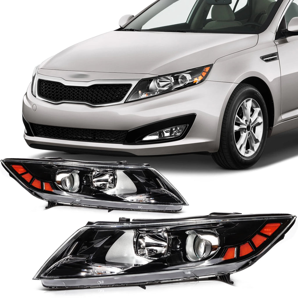 Set of 2 Black Housing Headlights Assembly for Kia Optima (2011–2013)