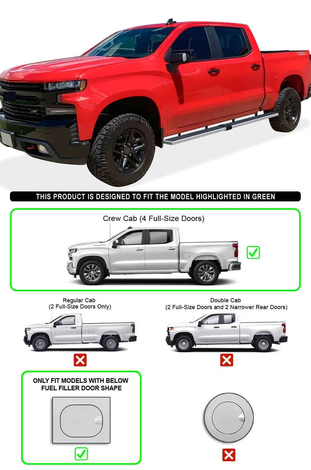 5in Wheel to Wheel Boards for Silverado Sierra Crew Cab (2019-2026)