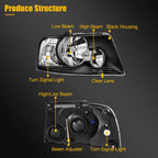 Set of 2 Black Headlight Assembly for Ford Expedition (2003–2006)