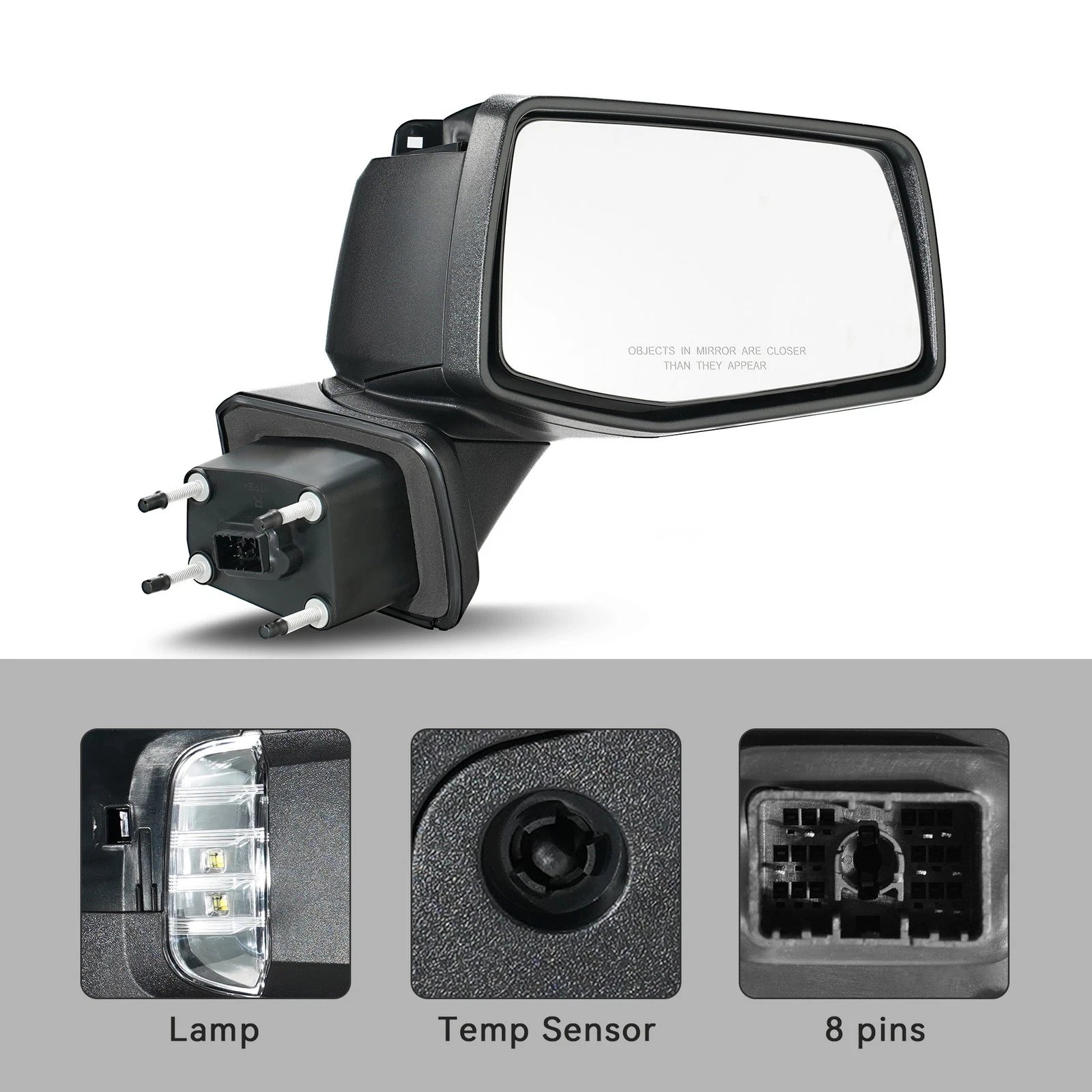 Side Mirror for Chevy Silverado 1500 (2019–2024) W/LED Lamp, Heated, 8 Pins