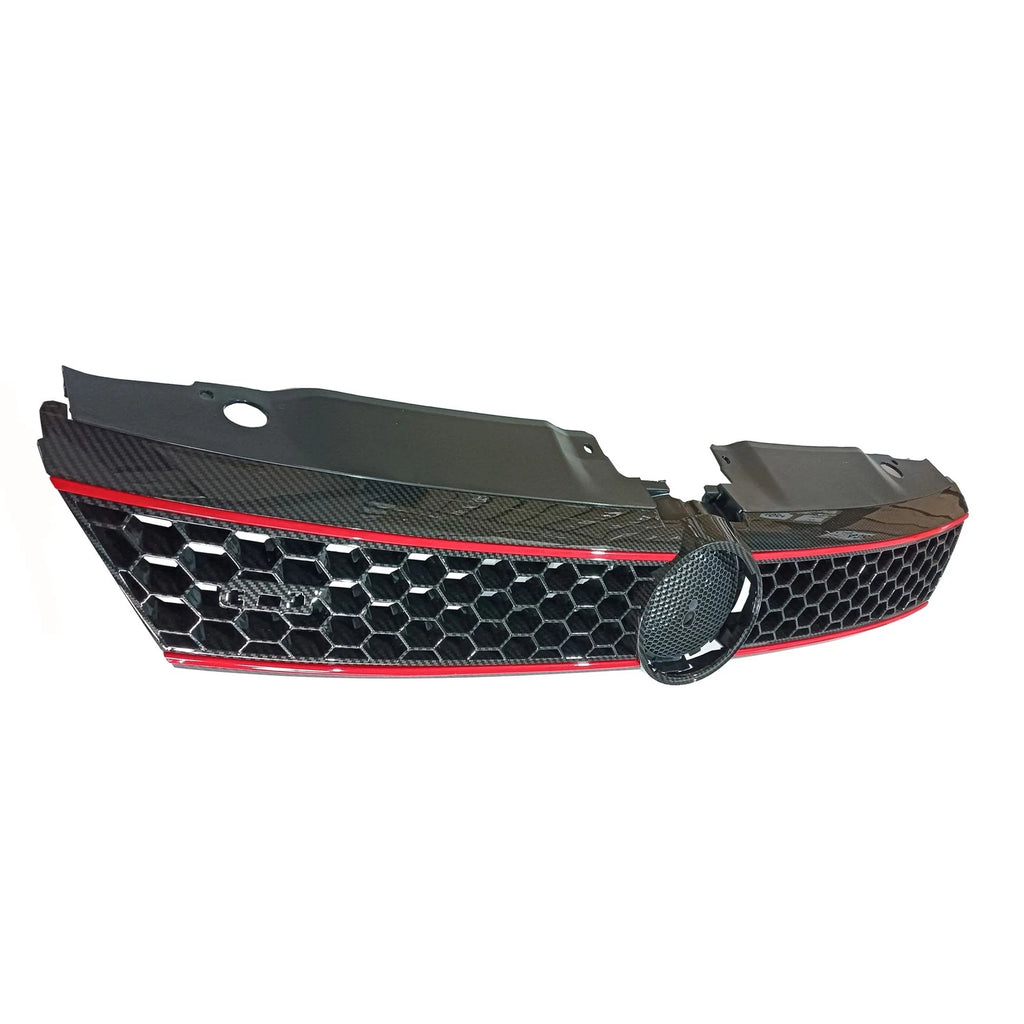 Hex Mesh Front Grille for VW Jetta (2011–2014) - Carbon Fiber Print, Red Trim