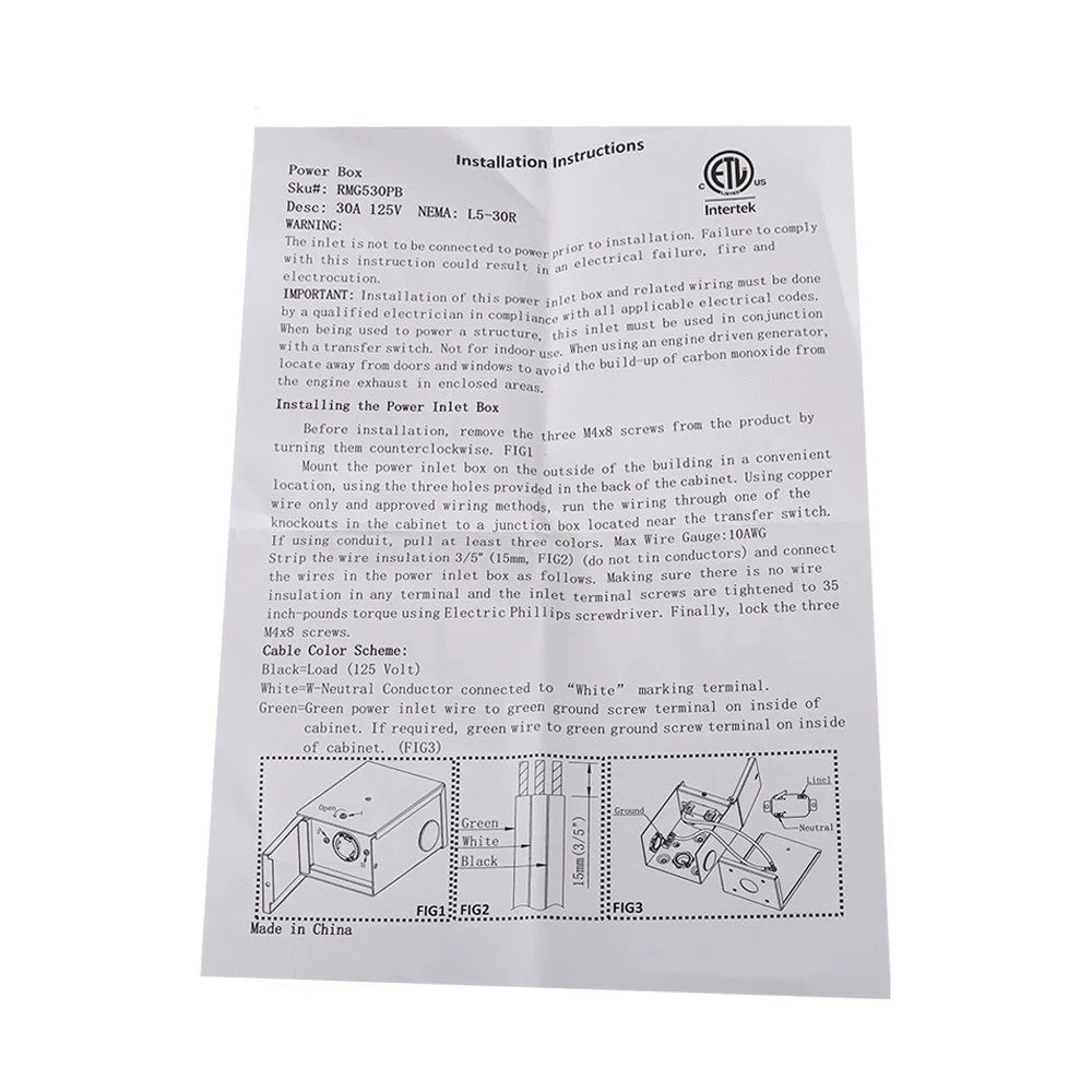 30 Amp Power Outlet Panel for NEMA L5-30R (125/250)