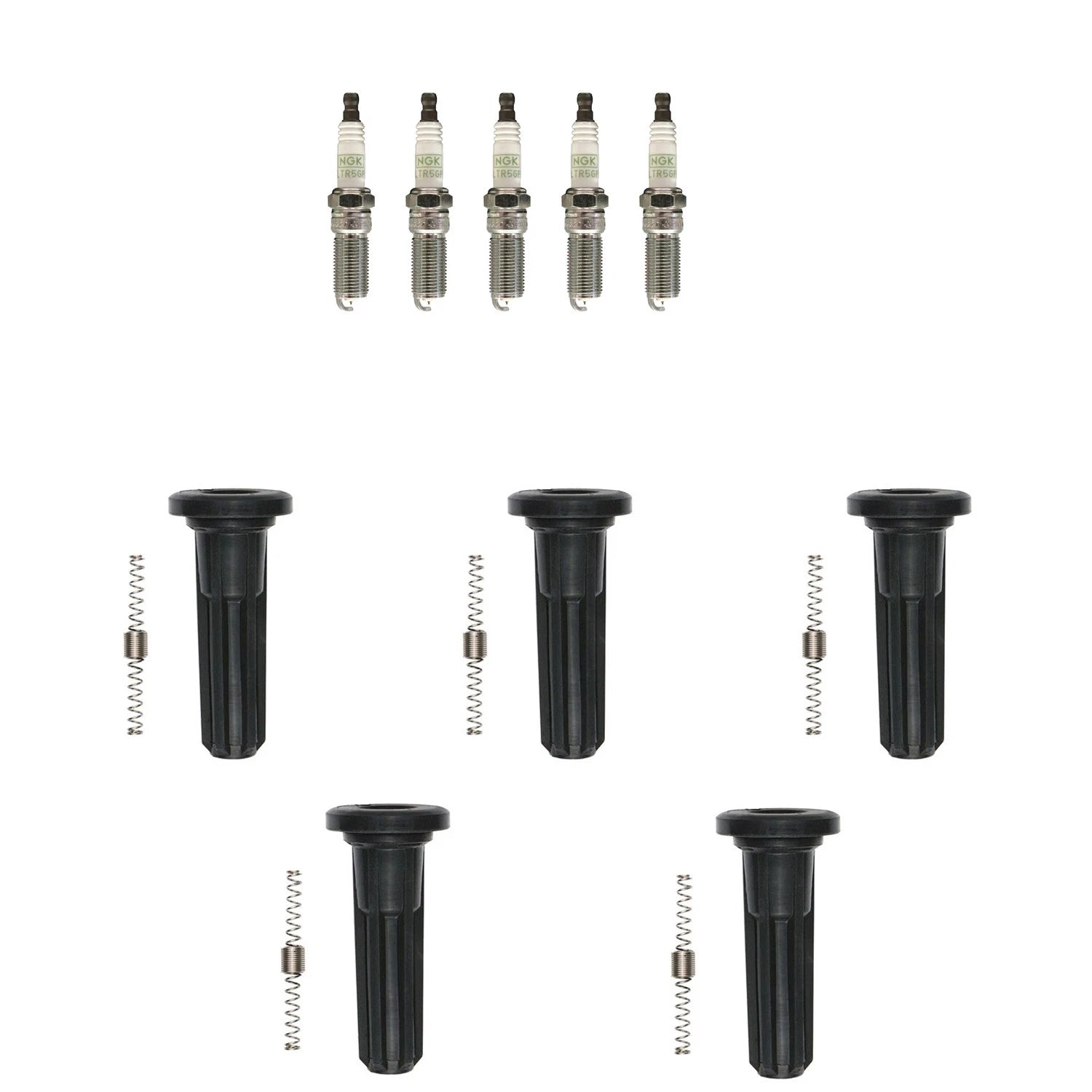 NGK 5 G-Power Platinum Spark Plugs & Denso Coil Boots Kit for GMC Canyon Colorado H3 (2004–2012)