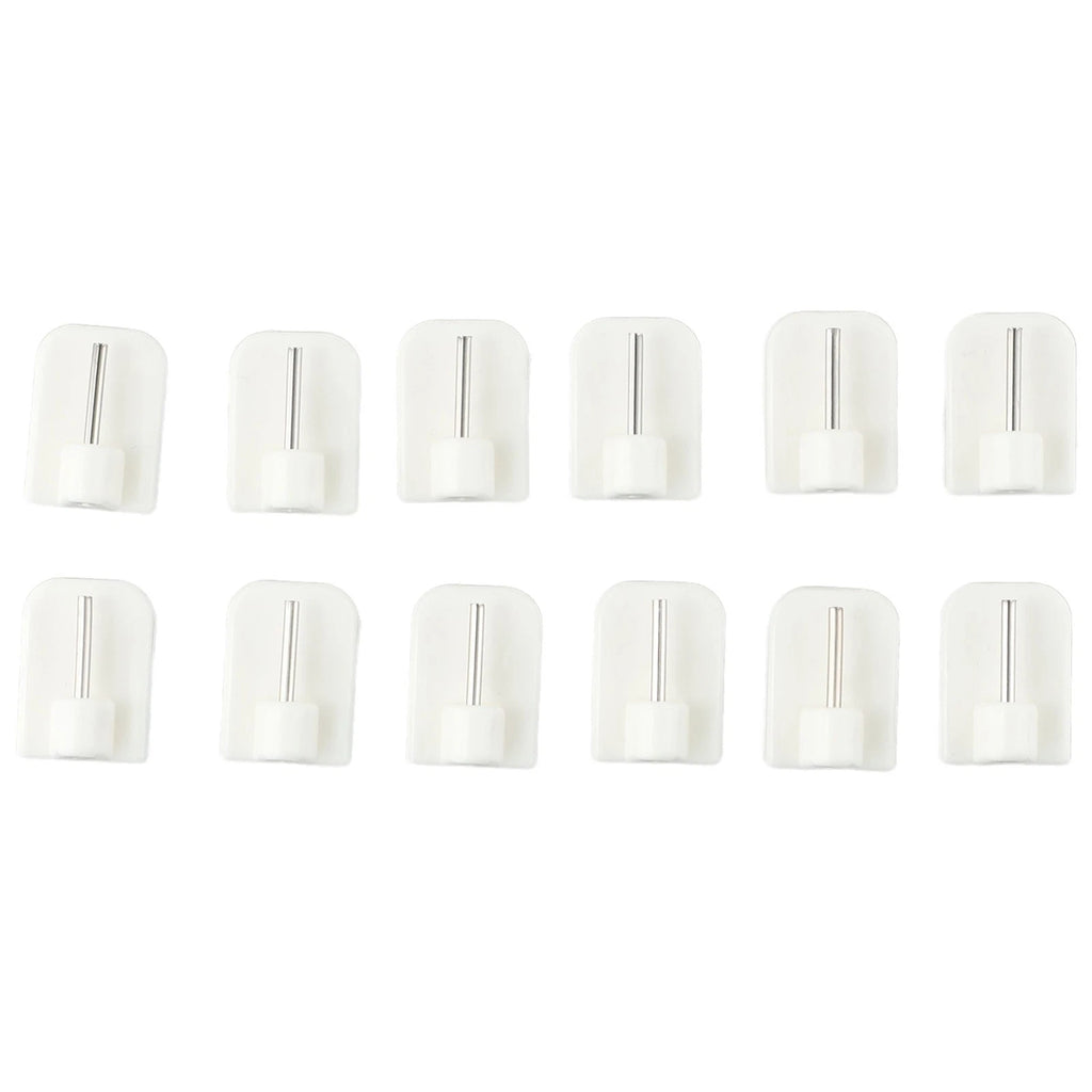 Set of 12 Curtain Hooks for Curtain Rods - Self-Adhesive, White
