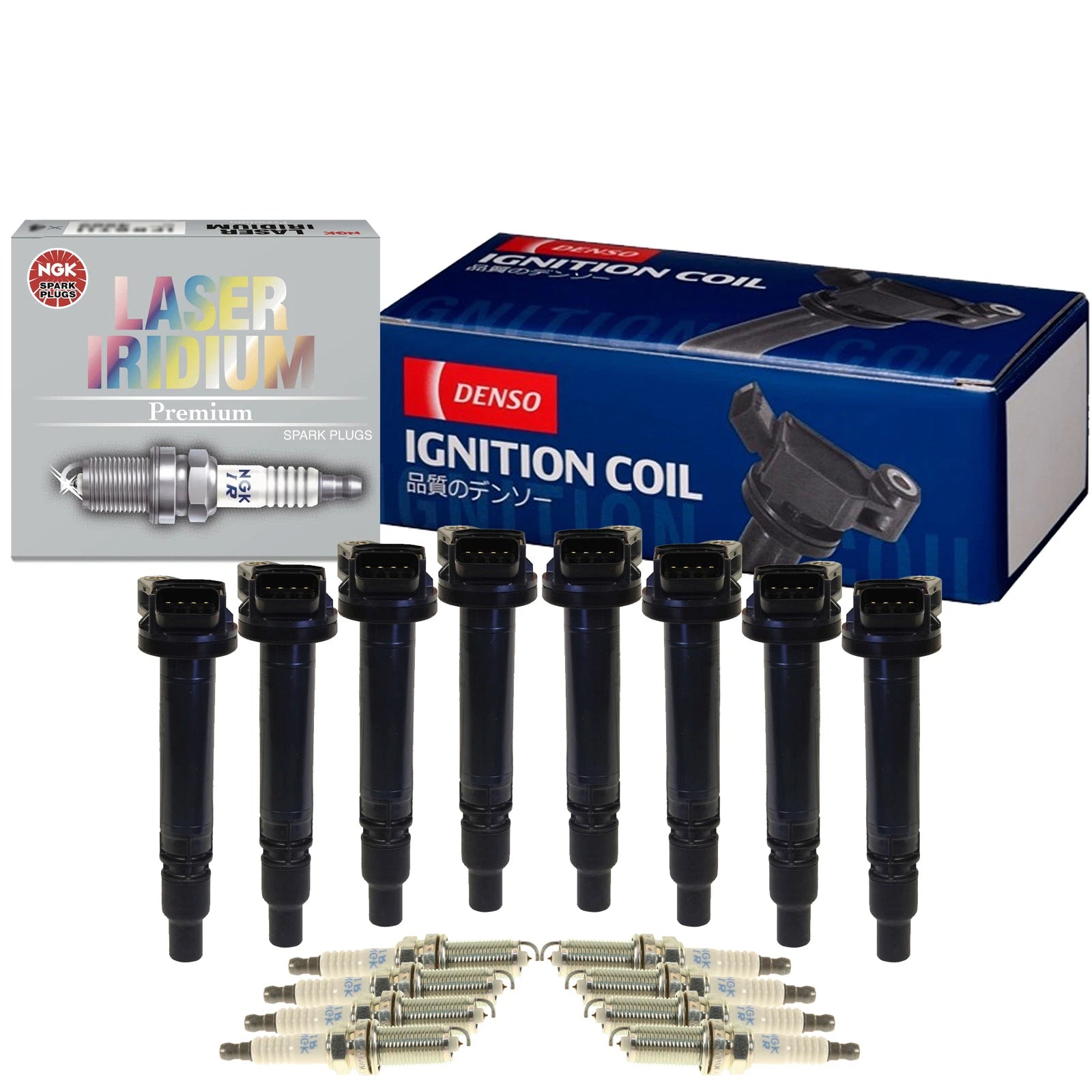 Set of 8 Ignition Coils & Spark Plugs for Lexus Toyota V8 (Denso, NGK)
