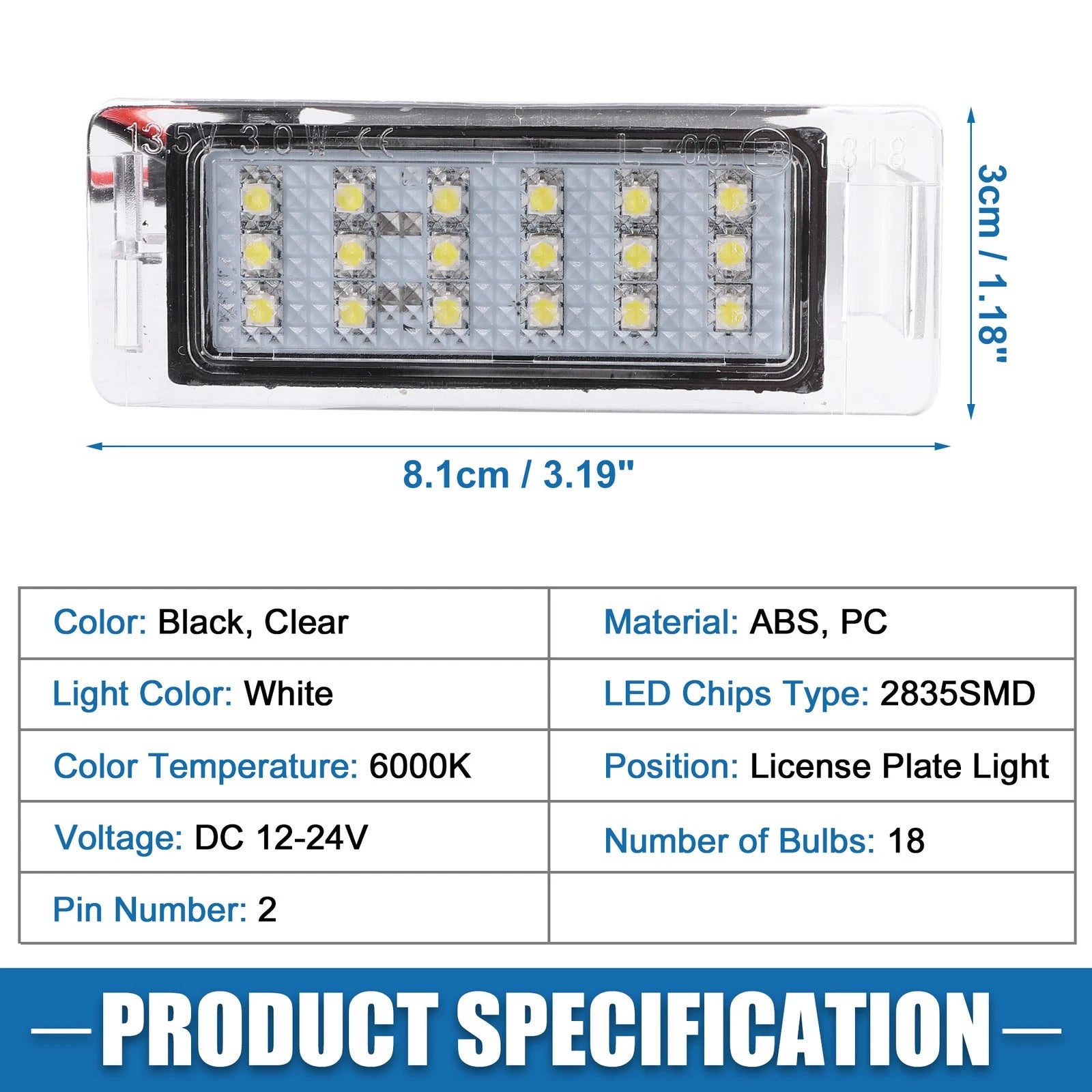 2X White LED License Plate Light Assembly for Chevy (20944894, 2835SMD)