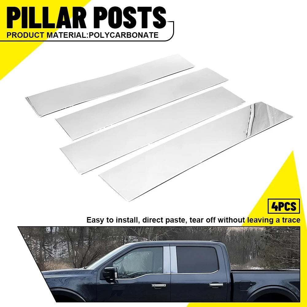 4X Chrome Pillar Post Door Trim for Ford F150 Super Cab/Crew V (2015–2021)