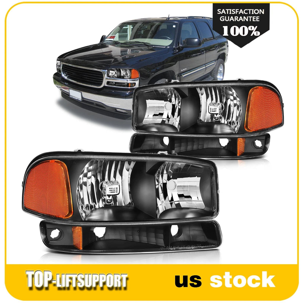 2X Headlight Assembly for GMC Sierra 1500 Yukon XL (1999–2007) Black