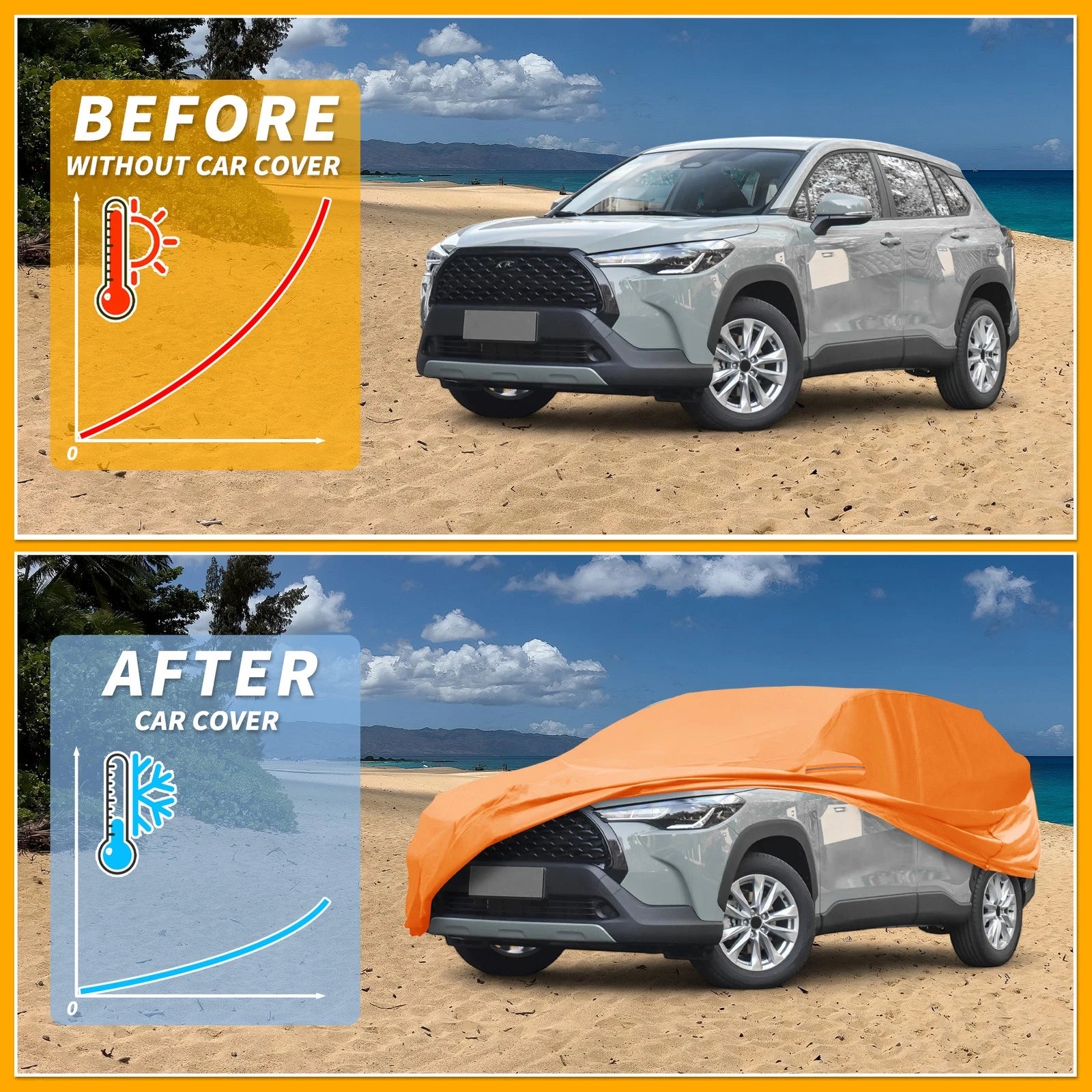 Waterproof Car Cover for Toyota Corolla Cross (2022–2023) Orange Cotton