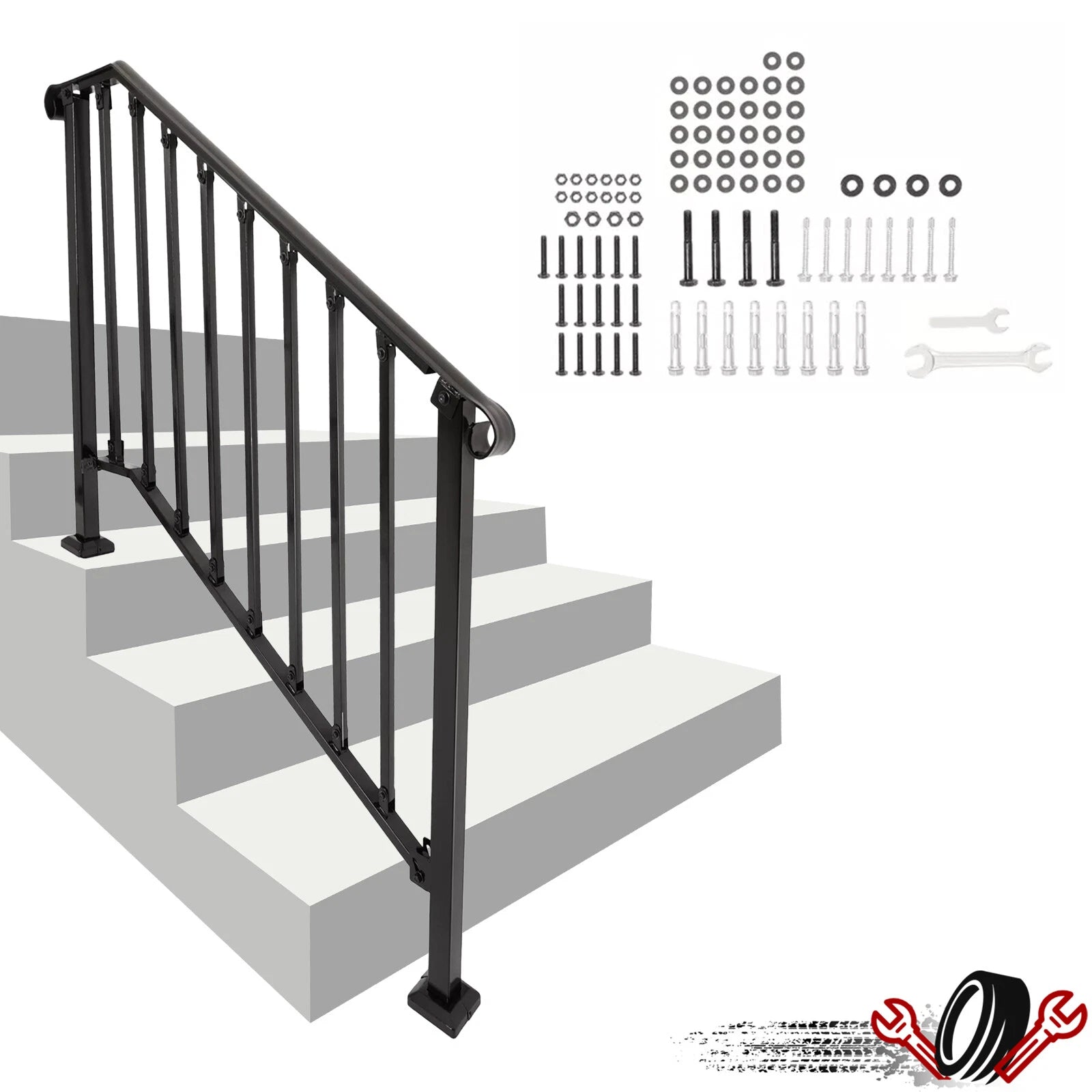 Adjustable Steel Step Handrail for Outdoor Stairs (Universal)