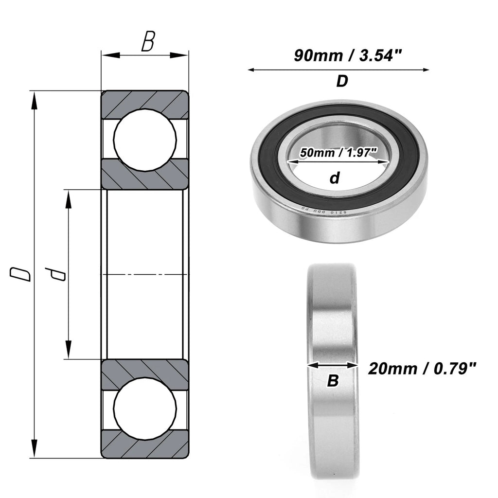 1 Pc 6210DDU Deep Groove Ball Bearing for Scooter Skateboard Wheel (50x90x20mm)
