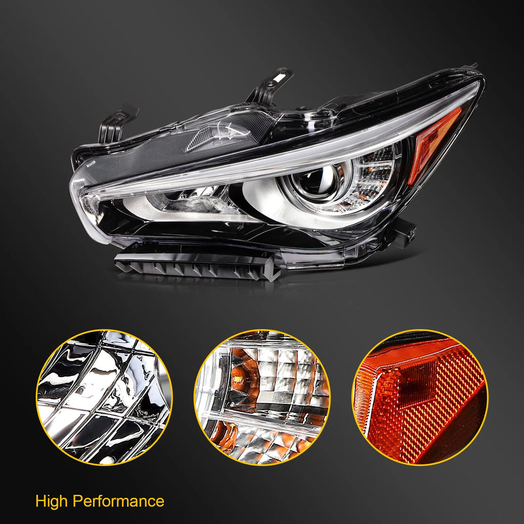 Left Driver Side Headlight for Infiniti Q50 (2014–2024) with LED DRL