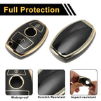 TPU Silicone Car Key Case for Mercedes-Benz (2 Buttons) - Black/Gold Edge