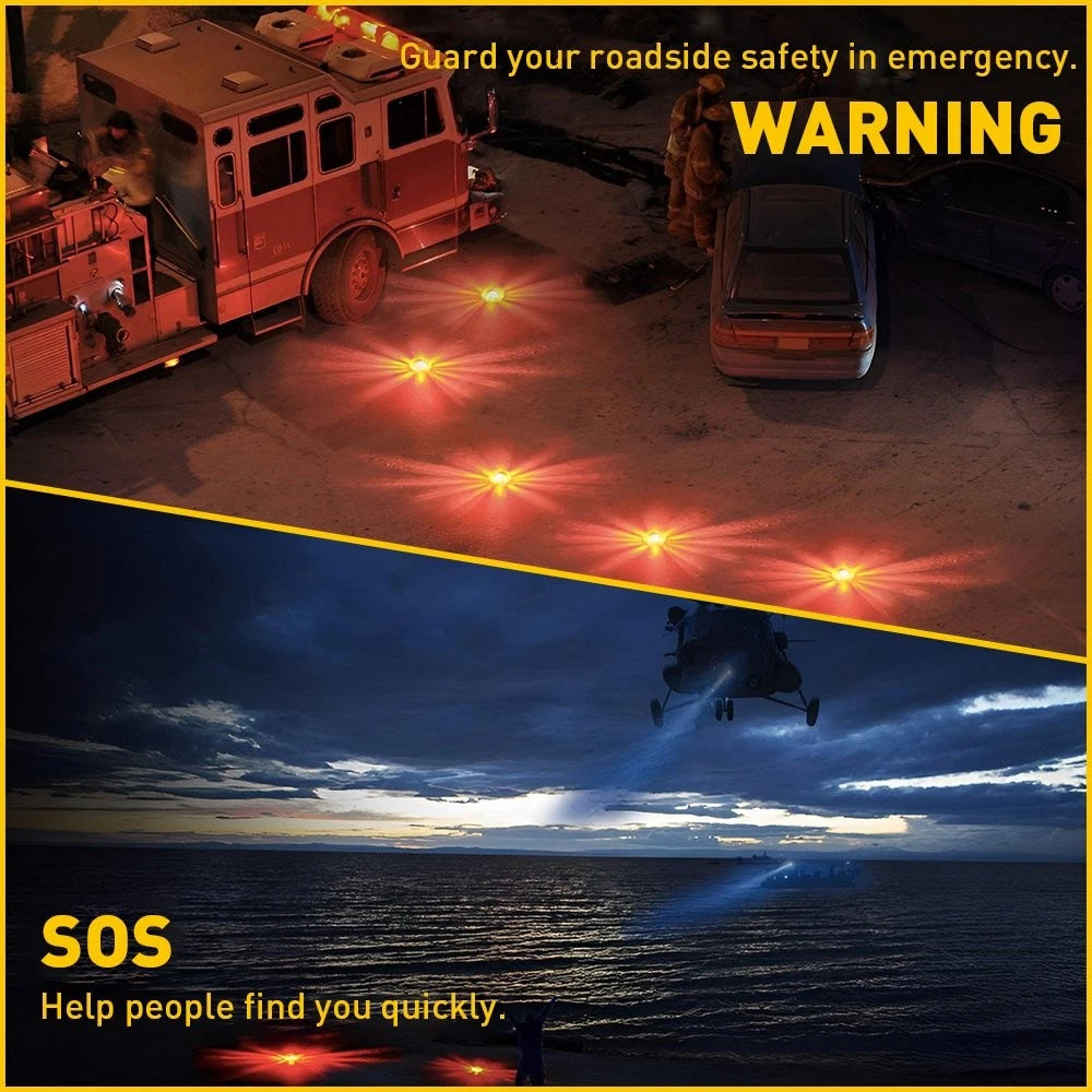 Set of 6 LED Road Flares Emergency Disc Safety Light for Roadside Use