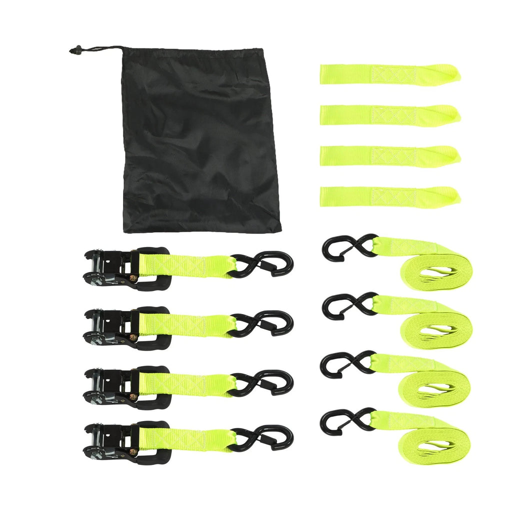 Set of 4 Ratchet Straps for Heavy-Duty Use (5208 lbs, 1.6in x 15ft)